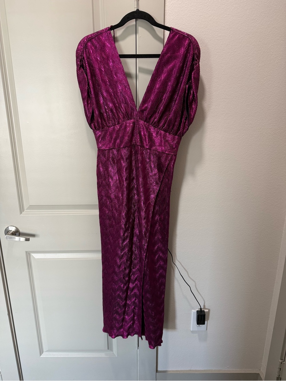 SAYLOR Metallic Fuchsia Plunge Midi Dress